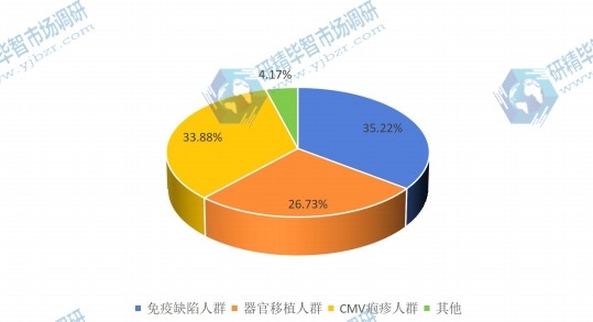 2015年巨细胞病毒（HHV-5）感染治疗药不同应用领域产值份额